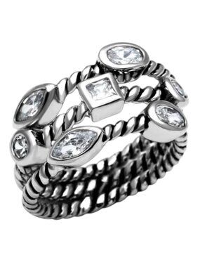 STAINLESS STEEL Bezel Set Cubic Zirconia Stackable Rings-Set Of 3